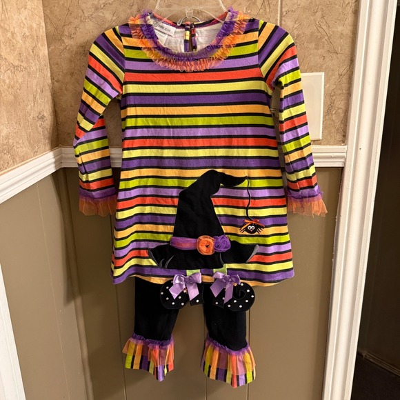 Bonnie Jean Girls Halloween Witch Dress & Leggings Set Sz 6 Outfit Multicolored - Picture 1 of 7